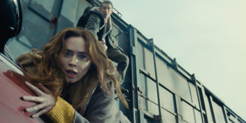 DISCLOSURE DAY L to R: Emily Blunt is Margaret Fairchild and Josh O'Connor is Dr. Daniel Kellner in DISCLOSURE DAY, directed by Steven Spielberg.